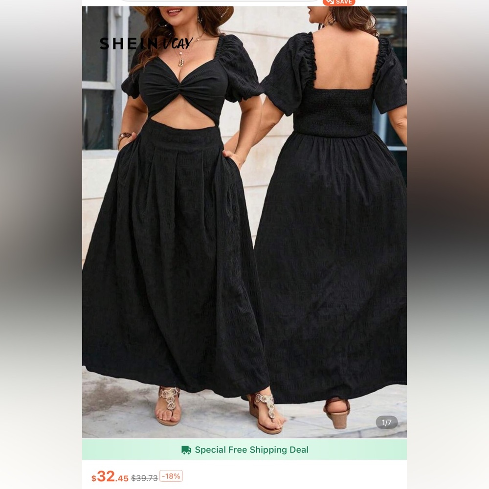 Chic Black Milkmaid Dress SHEIN Plus Size